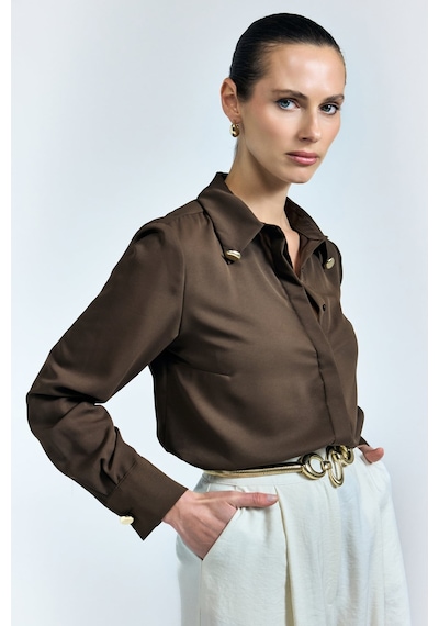 Sateen Lucy Gömlek - Kahve-137110