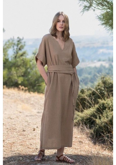 Dokuma Kaftan Elbise - Rahatlığın Şıklığı Ücretsiz Kargo İle Kahve