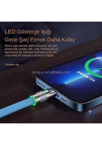 3.1a Süper Hızlı Şarj Üç Katmanlı Koruyucu 180 Döner Başlık Lightning Kablo Şarj Kablosu 1 Metre Şarj Kablosu