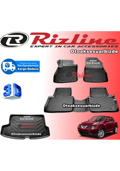 Nissan Juke 3D Paspas + Bagaj Havuz Siyah 2014-2020 Arası Rizline
