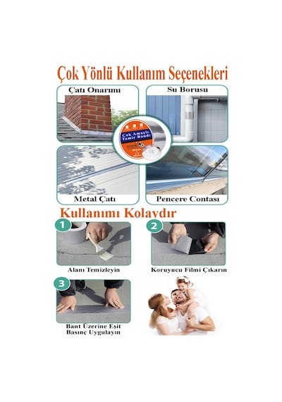 Çok Amaçlı Tamir Bandı 1 Adet Su Geçirmez Sızdırmaz Isıya Dayanıklı Sakız İzole Gri Tamir Bant 48mm 1.5 Metre 1 Adet