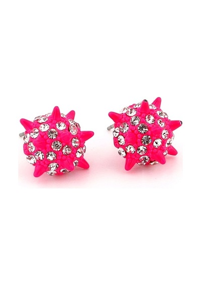Punk Pembe Dikenli Parlak Taşli Kadin Küpe Ex010 Çok Renkli