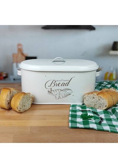 Metal Kapaklı Ekmeklik Bread Baskılı - Beyaz