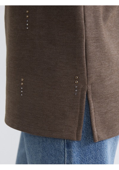 Lcwaıkıkı Classic Bej Soft Touch Taşlı Kadın Sweatshirt Tunik