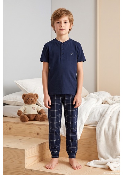 Remsa Genç Erkek Çocuk Kısa Kol Şortlu Pijama Takımı 4371 Lacivert03
