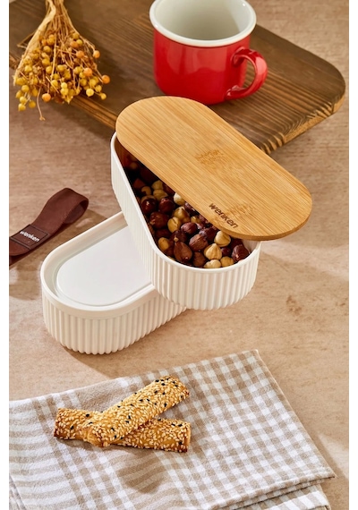 1000ml Ahşap Kapaklı Lunch Box 2'li Set Diyet Beslenme Kutusu Bambu Saklama Kabı Çok Renkli