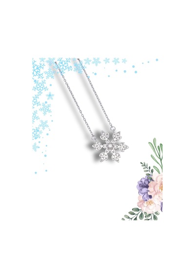 Brezza Lusso Jewelry  Diamond Seri Işıltılı Kar Tanesi Snowflake Kadın Gümüş Kolye 42 CM 42 CM