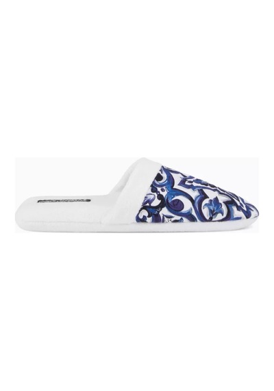 Dolce & Gabbana Casa Unisex Blu Akdeniz Desenli Terlik, Pamuklu, Yumuşak & Şık Görünüm Mavi