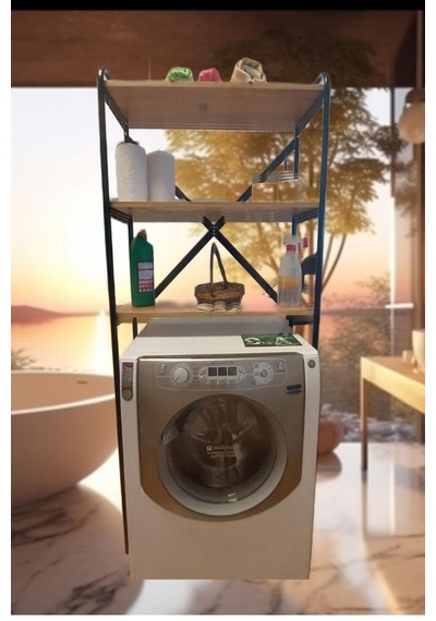Met35 3 Raflı Metal Banyo Düzenleyici Metal Banyo Rafı Çamaşır Ma Ceviz