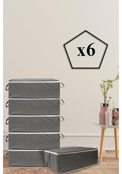 Adarya Home 6 Adet Kapitone Desenli Bazaaltı Hurç 60x40x22 Antrasit