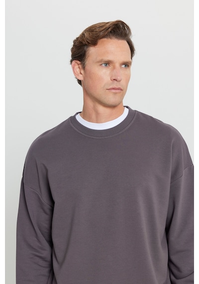 Ac&co / Altınyıldız Classics Erkek Koyu Gri Oversize Bol Kesim 3 İplik Bisiklet Yaka Pamuklu Sweatshirt