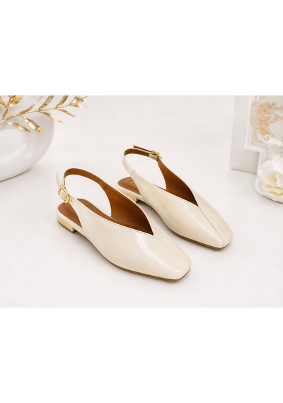 Dabab Shoes Lıvora Kadın Krem Kare Burun Tokalı Düz Taban Slingback Casual Babet Ayakkabı