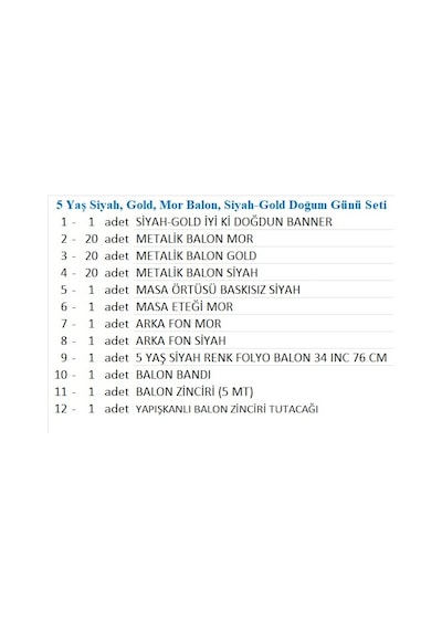 5 Yaş Siyah, Gold, Mor Balon, Siyah-gold Doğum Günü Seti