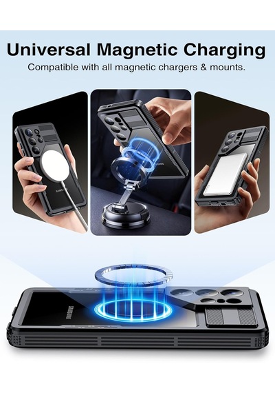 Samsung Galaxy S26 Ultra İle Uyumlu Kılıf Su Geçirmez 360 Derece Koruma Waterproof Telefon Kılıfı Siyah