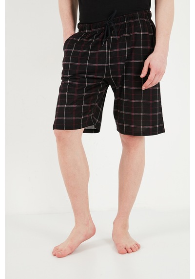 Buratti Pamuklu Regular Fit Bağlamalı Cepli Pijama Şort Erkek Şort 6574004 Siyah-bordo