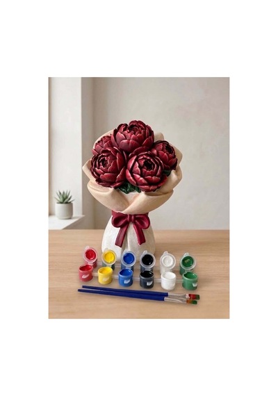 Şakayık Buketi Sevgili Boyama Seti Çiçek Buketi Taş Boyama Obje 21cm - 923574583