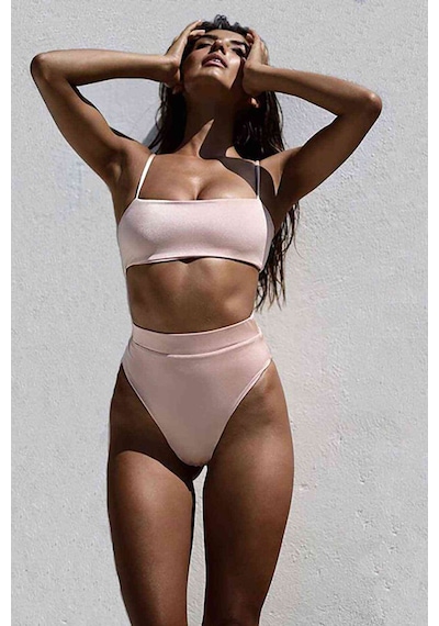 Angelsin V Kesim Yüksek Bel Bikini Takım Pembe