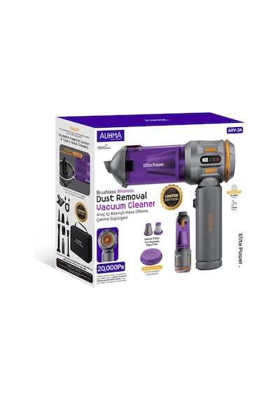 Auhma Ahv-24 Lımıted Edıtıon 22.000pa Brushless Kablosuz Araç İçi Basınçlı Üfleme & Çekme Süpürgesi Gri