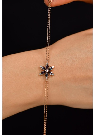 Roza Silver Mistik Topaz Taşlı Rose Lotus Çiçeği Gümüş Bileklik