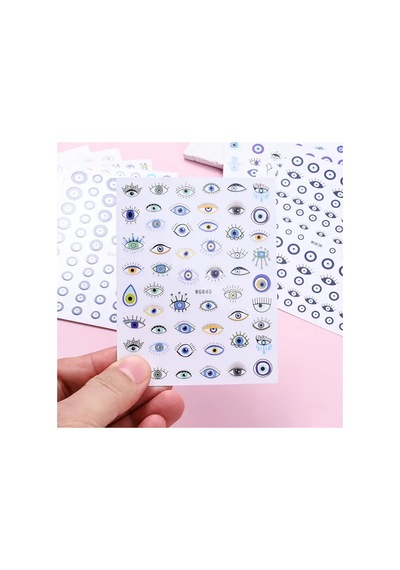 Nazar - Mavili Renkli Tasarım Nazar Boncuk Temalı Yapışkan Sticker Tırnak Sanatı Dövmesi Süsü