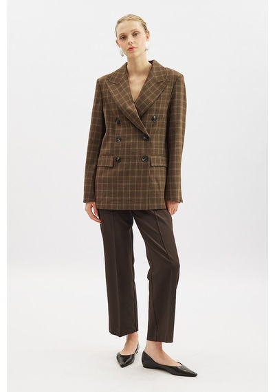 Manuka Kruvaze Ekose Blazer Ceket Kahverengi Aw25ckt00017-122 Kahverengi