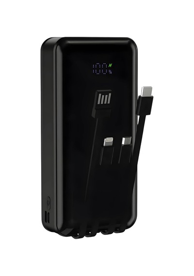 Tr 20000mah Dijital Göstergeli Dahili Kablolu Powerbank, Taşınabilir Şarj Cihazı, Yüksek Şarj Kapasiteli Hızlı