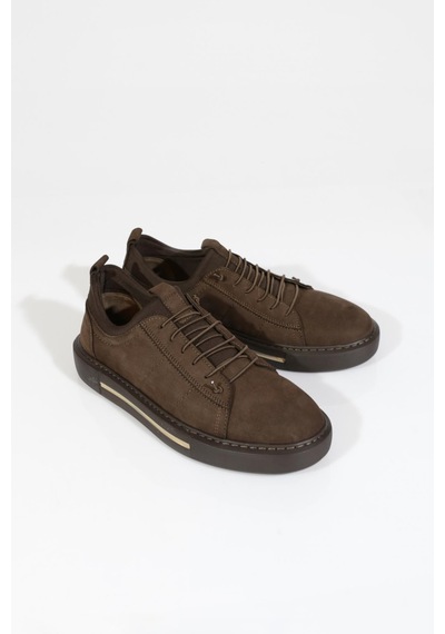 Dgn 1590 Erkek Düz Taban Yanlari Bağcikli Sneaker Ayakkabi Kahve Nubuk Kahve