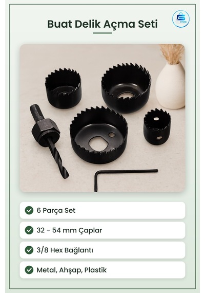 Buat Delik Açma Seti 54 Mm Hex Matkap Aksesuarları Metal Ahşap Pl