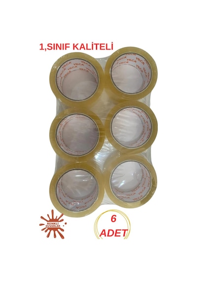 6 Adet Koli Bantı 45mm X 100 Metre Kaliteli Güçlü Yapışkanlı Koli Bantı Paketleme Kırtasiye Bantı Diğer