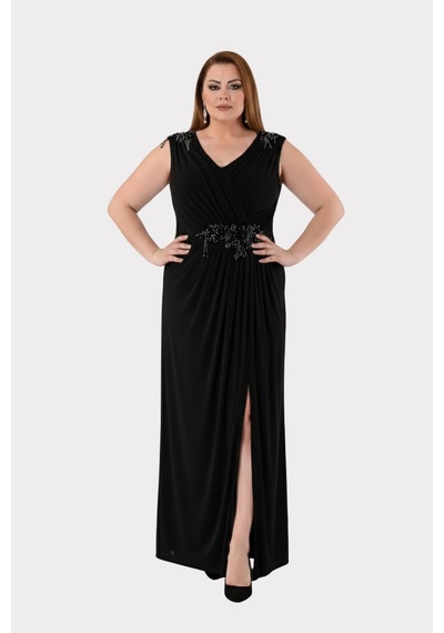 Lilas Xxl Kadın Büyük Beden Omuz Ve Bel Taş Detaylı Geniş Askılı Uzun Abiye Elbise 2510 Siyah Siyah Lilas Xxl Kadın Büyük Beden Omuz Ve Bel Taş Detaylı Geniş Askılı Uzun Abiye Elbise 2510 Siyah Siyah