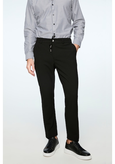Morven Erkek Siyah Poliviskon Trend Düz Slim Fit Jogger Pantolon 26ms003040001 Siyah