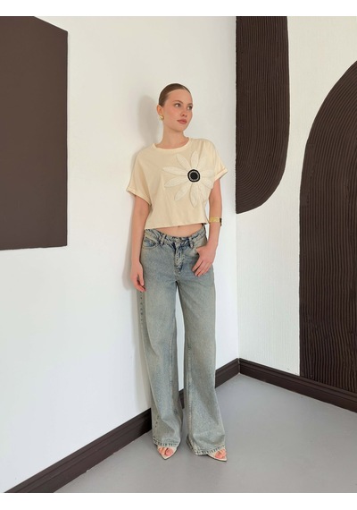 Verymoda Çiçek Detaylı Tişört D2910 Ham