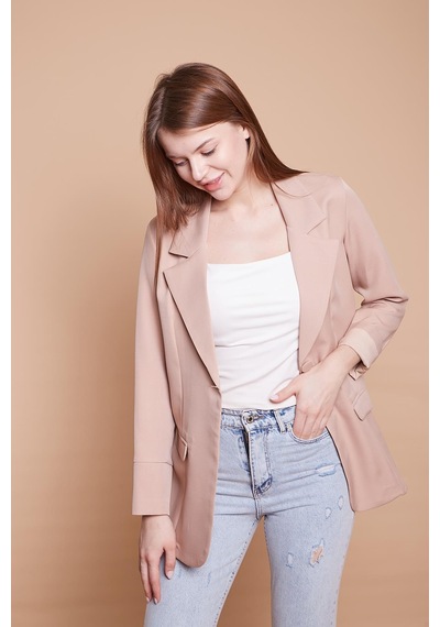 Yakalı Kolu Katlamalı Cep Kapaklı Salaş Boyfriend Oversize Hafif Likralı Kumaş Blazer Ceket -bej Bej Yakalı Kolu Katlamalı Cep Kapaklı Salaş Boyfriend Oversize Hafif Likralı Kumaş Blazer Ceket -bej Bej