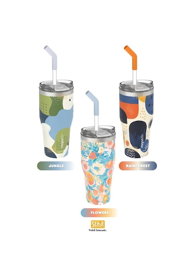 590ml Desenli Pipetli/pipetsiz Çift Kullanım Tumbler Kahve Bardağı/mug Paslanmaz Çelik Termos Jungle Çok Renkli