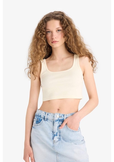 Defacto Fitted Kare Yaka Fitilli Kaşkorse Crop Atlet X8330az25smer144 Ekru