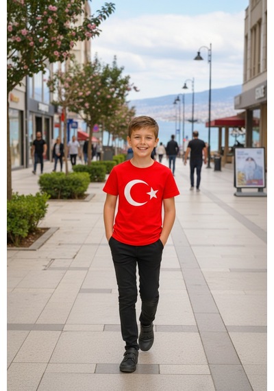 Kız Kısa Kol Çocuk Bayrak Ay Yıldızlı 23 Nisan 29 Ekim 10 Kasım Gösteri Özel Tişört