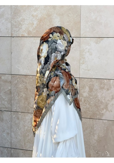 Qalortex Scarf Pamuklu Gonca Desen Eşarp - Küf Yeşil Küf Yeşili