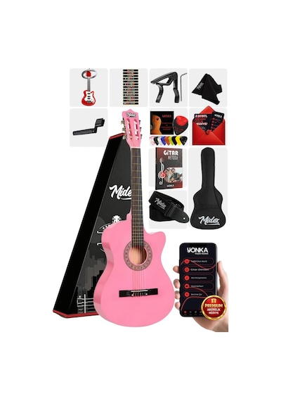 Midex Cg-395pk Pembe Renk Kesik Klasik Gitar 4/4 Yetişkin Boy Sap