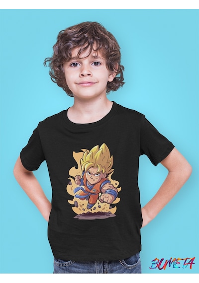 Bumeta Dragon Ball Z Goku Chibi Çizgi Film Dizi Çocuk Tişört T-shirt Siyah
