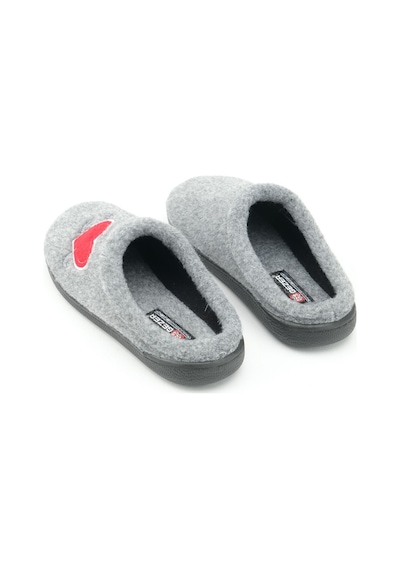 Gezer Kışlık Comfort Taban Kalp Desenli Keçe Kadın Terlik - Gri