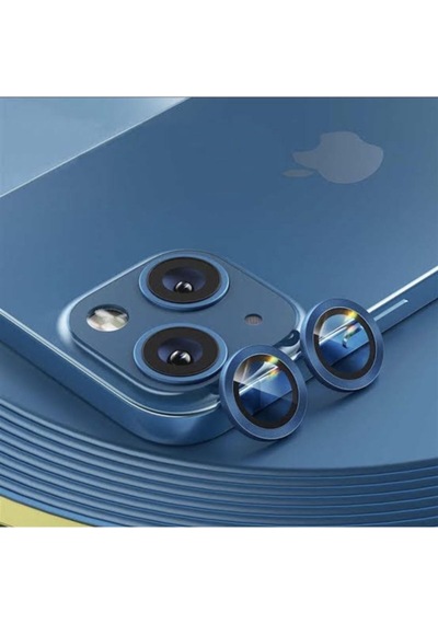 Apple Uyumlu iPhone 13 Mini Kamera Koruyucu Lens Mercek Metal Çerçeveli 2li Set Mavi Blue