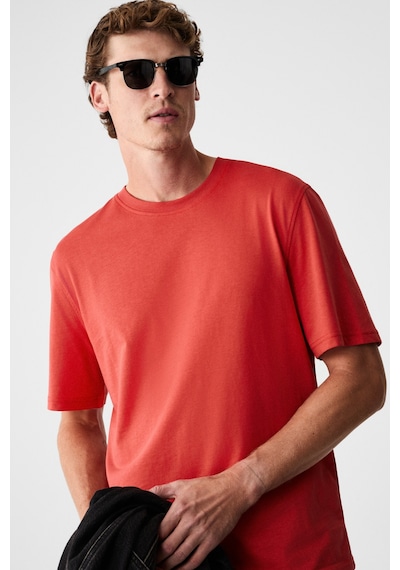 Grımelange Mocassın Erkek %100 Pamuk Baskılı Relaxed Fit Yuvarlak Yaka Kısa Kollu Kırmızı T-shirt KIrmızı