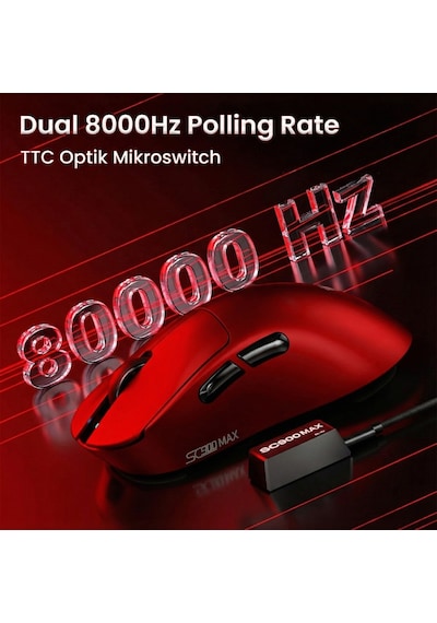 Aula Sc900 Max Paw3395 Sensör 30000 Dpı 8000hz Kablolu Ve Kablosuz Gaming Oyuncu Mouse Kırmızı Sc900-mxrd