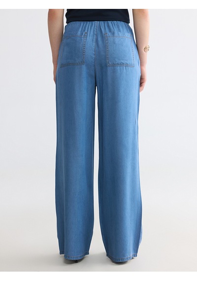 Lcw Comfort İndigo Beli Lastikli Wideleg Kadın Jean Pantolon