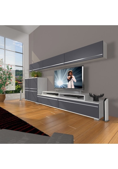 Decoraktiv Ekoflex 8 Mdf Tv Ünitesi Tv Sehpası Beyaz - Antrasit