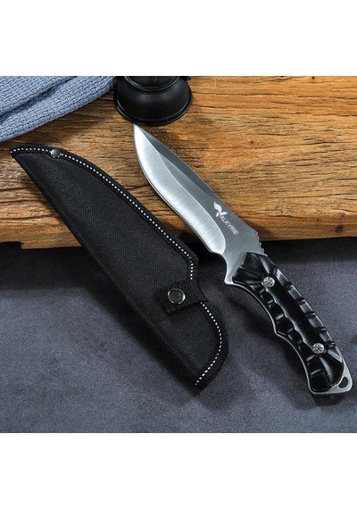 Valkyrie 26 Cm Büyük Boy Çelik Sabit Bıçak Outdoor Kamp Av Bıçağı + Kılıf Ergonomik Paslanmaz Çelik Siyah Siyah