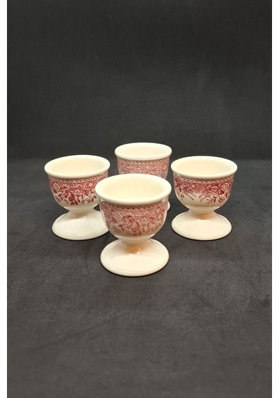 Kırmızı Fasan Porselen 4 Adet Vintage Yumurtalık Pembe