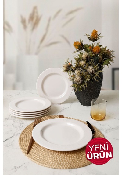 Keramika Beyaz İyonya Pasta Tabağı 22 Cm 6 Adet 006 Beyaz