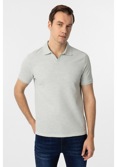 Süvari Regular Waffle Kumaş V Patlı Polo Yaka Nefes Alabilen T-shirt Su Yeşili
