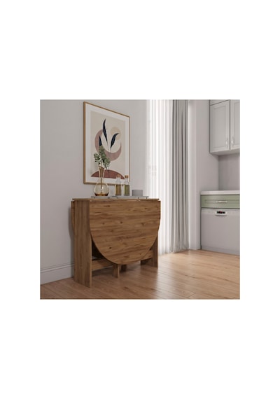 Pratik Katlanır - Açılır Kapanır Yuvarlak Mutfak Yemek Çalışma Masası - 145 Cm X 90 Cm - %100 Mdf Atlantik - Çam